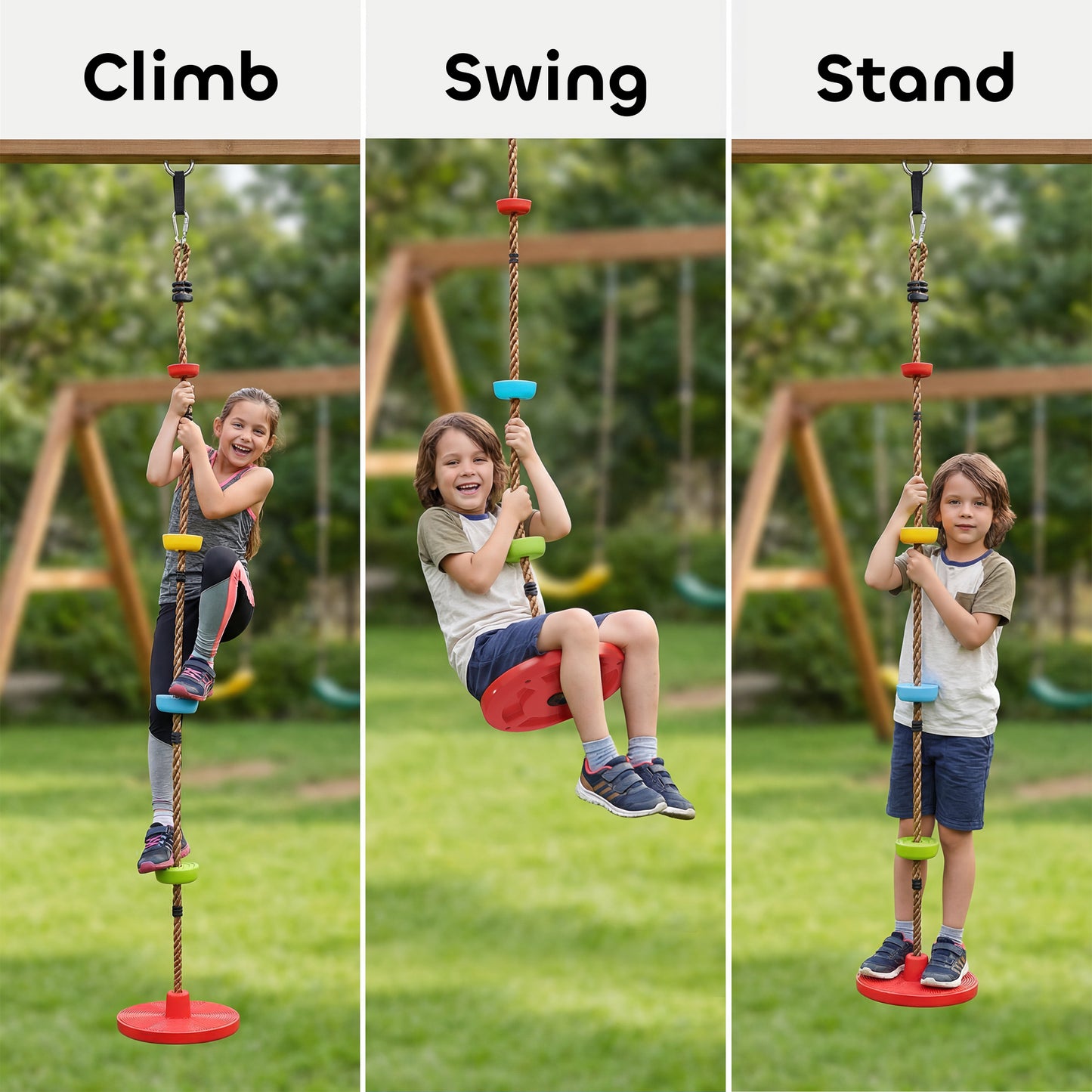 Climbing Rope, Kids Tree Swing Kit with Platforms and Disc Swings Seat, Obstacle Course Kids for Garden, Red