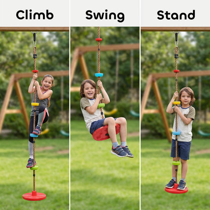 Climbing Rope, Kids Tree Swing Kit with Platforms and Disc Swings Seat, Obstacle Course Kids for Garden, Red