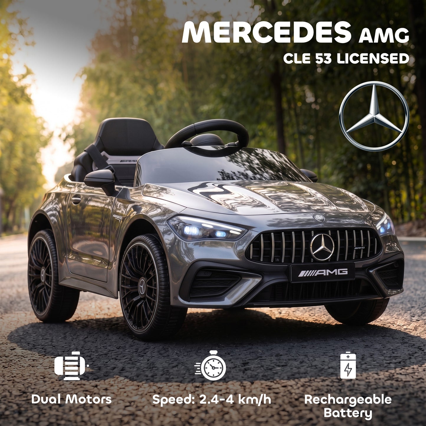 Licensed Mercedes AMG Kids Electric Car, 12V Ride On Car with Dual Motors, Remote Control for 3-6 Years, Grey