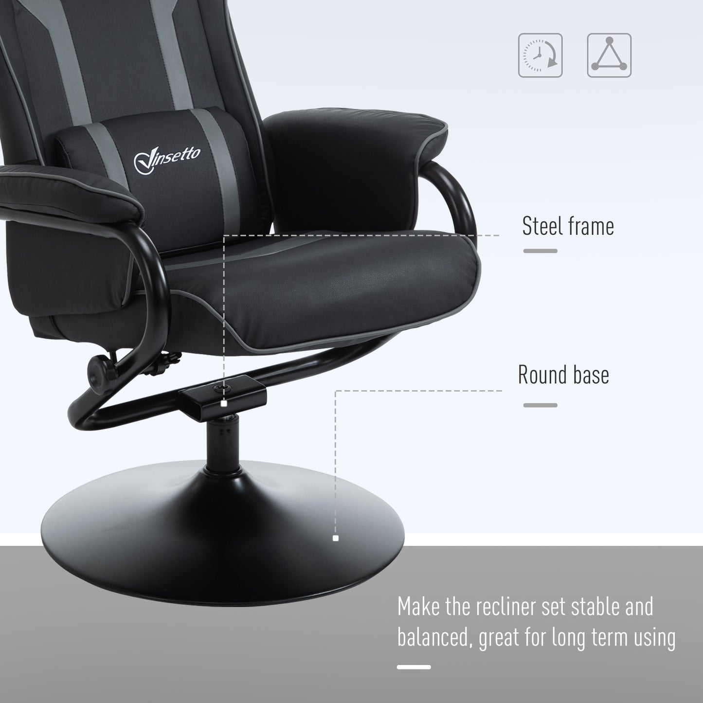 Reclining Chair and Stool Set, Recliner Chair with Headrest, Gaming Chair with Lumbar Support, Pedestal Base for Home Office