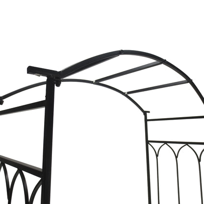 Garden Metal Frame Bench W/Arch for Various Climbing Plant, 115Lx50Wx203H cm-Black