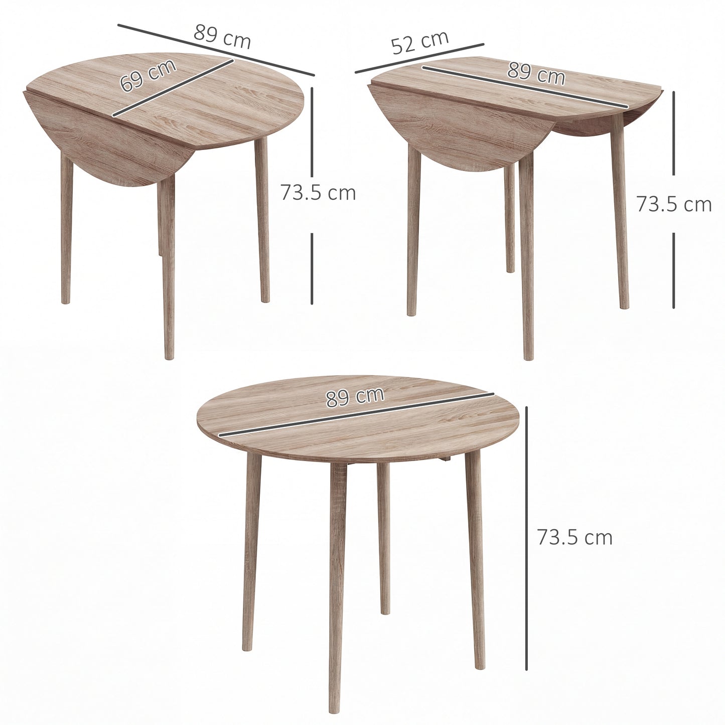 Folding Dining Table for 4, Round Drop Leaf Table, Modern Space Saving Small Kitchen Table with Wood Legs for Dining Room