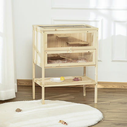 Wooden Hamster Cage with Storage Shelf, Small Animal Exercise Play House Gerbil Cage with Openable Top, Ramp for Gerbils
