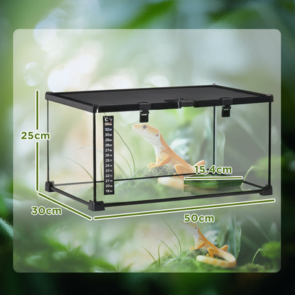 Glass Reptile Terrarium Insect Breeding Tank Vivarium Habitats with Thermometer for Lizards, Horned Frogs, Snakes, Spiders