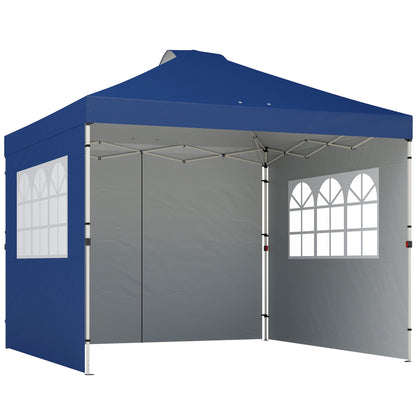 Pop Up Gazebo Waterproof Height Adjustable Canopy with 3 Sidewalls Wheeled Bag for Parties 3 x 3 m Dark Blue
