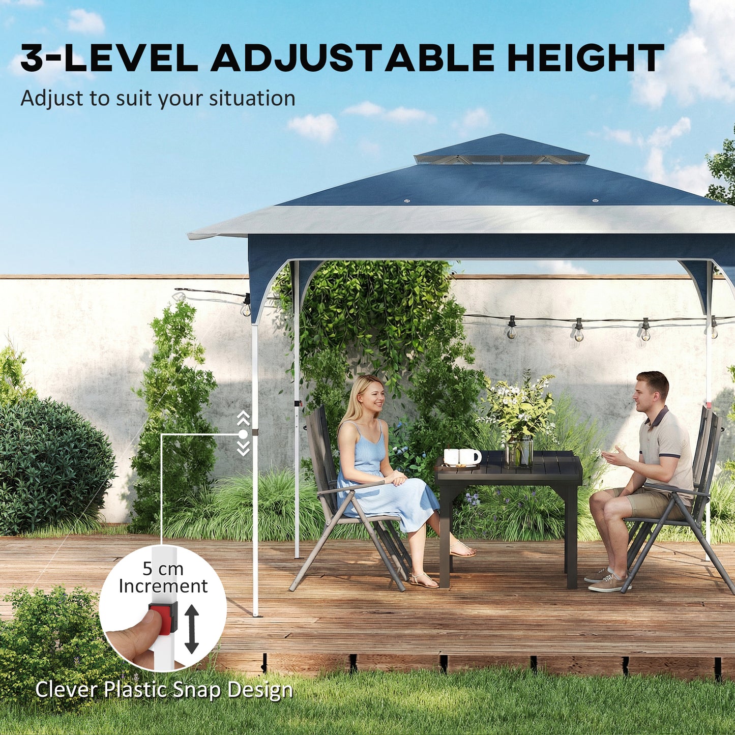 3.5 x 3.5 m Pop Up Gazebo with One-Push Setup, UPF50+ Double Tier Garden Party Tent Marquee with Carry Bag, Blue