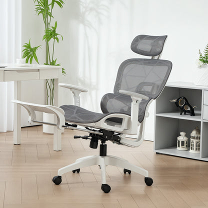 Multi-Adjustable Mesh Office Chair - Grey and White