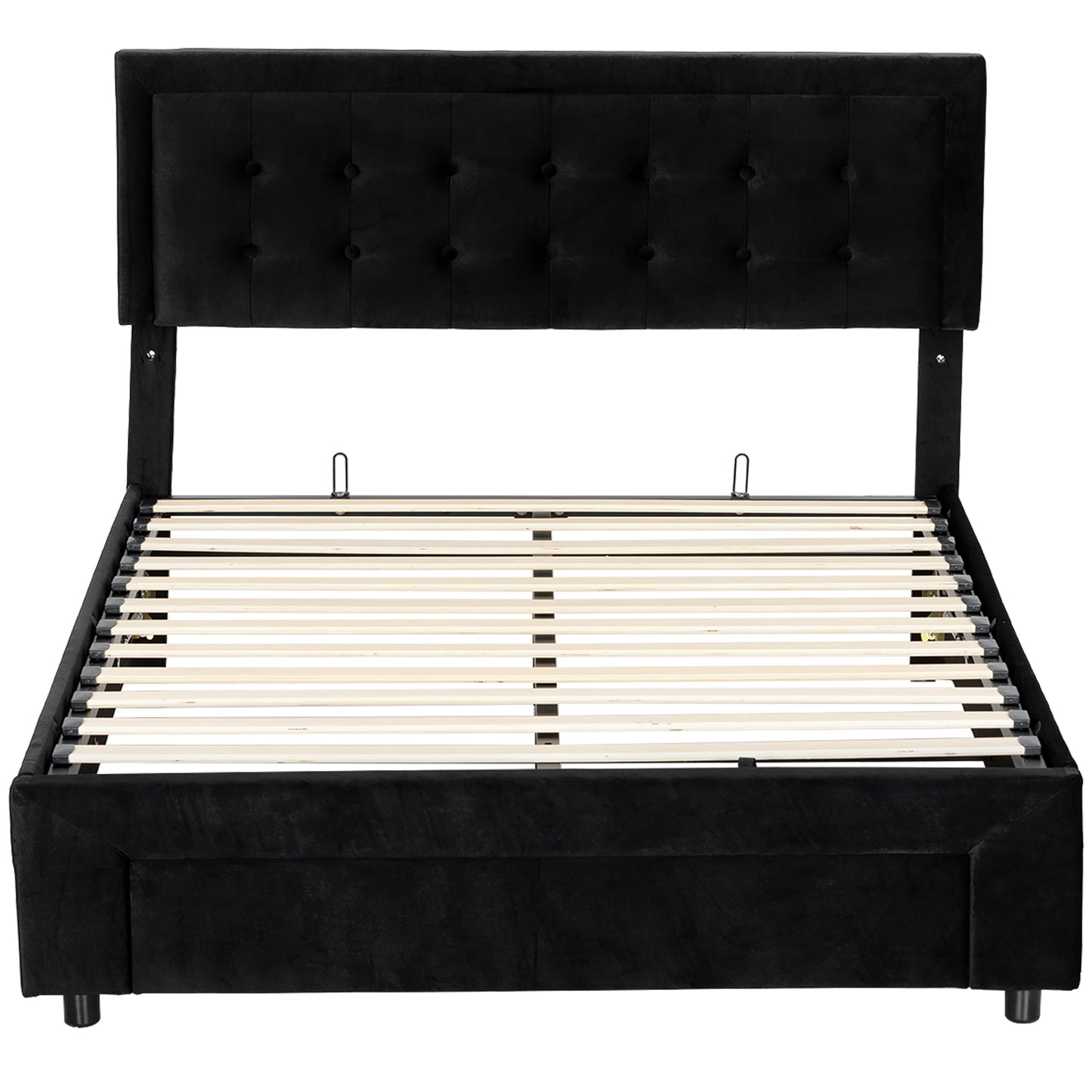 King Size Ottoman Bed Frame, with Front Drawer - Black