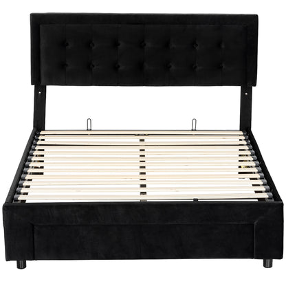 King Size Ottoman Bed Frame, with Front Drawer - Black