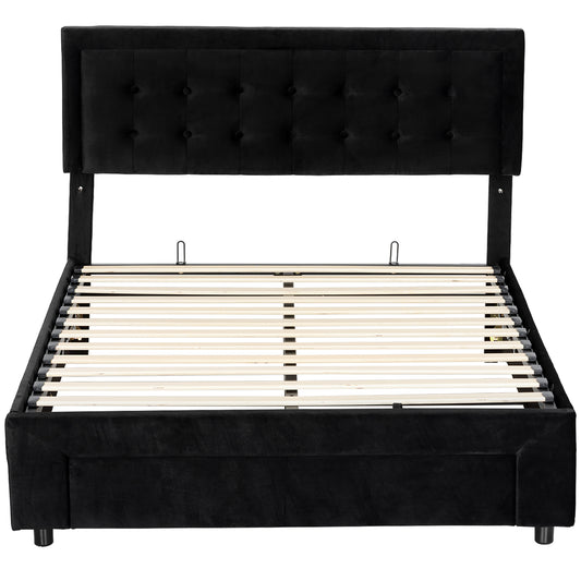 King Size Ottoman Bed Frame, with Front Drawer - Black