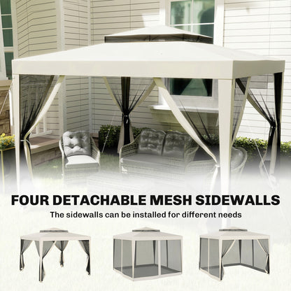 3 x 3 m Gazebo, Netting Party Tent, Patio Canopy Outdoor Event Shelter with Double Tier Roof, Cream White