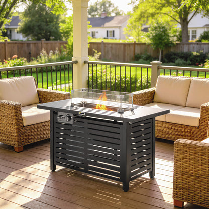 Propane Gas Fire Pit Table, Outdoor Firepit with 43" Steel Tabletop and Lid, 50