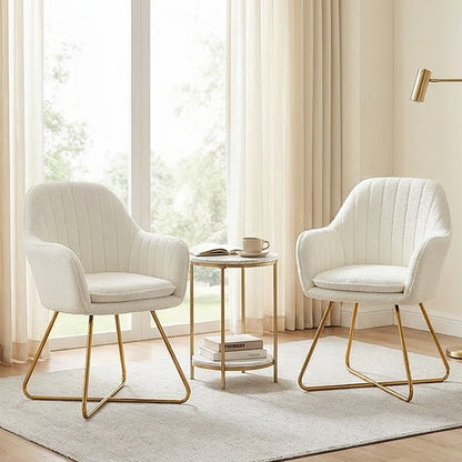 Set of Two Boucle Dining Chairs - Cream