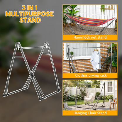 3 in 1 Foldable Hammock Stand, Portable Hanging Chair Stand with Metal Frame, Clothes Drying Rack, Load Capacity 120kg