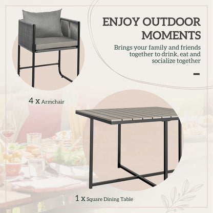 4 Seater Rattan Cube Garden Furniture Set, Rattan Dining Set with Cushions