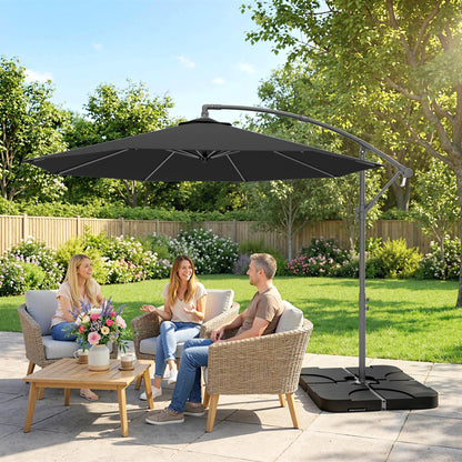 3m Overhanging Parasol, with Base, Weights and Cover - Black