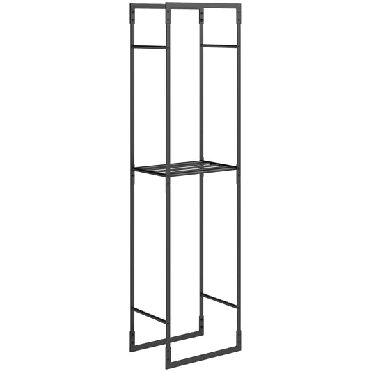 Metal Firewood Log Holder, Heavy Duty Firewood Rack with Adjustable Shelf, Indoor Outdoor Fireplace Wood Storage Shelf