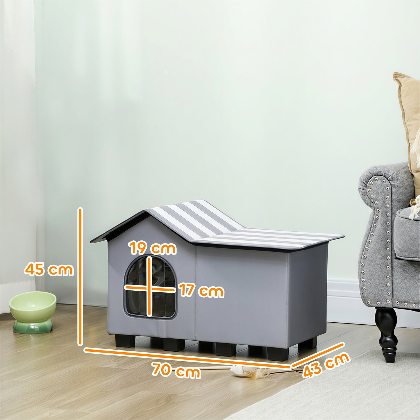 Outdoor Cat House, Weather Resistant Feral Cat Cave with Elevated Base and Cushion for Winter, Grey