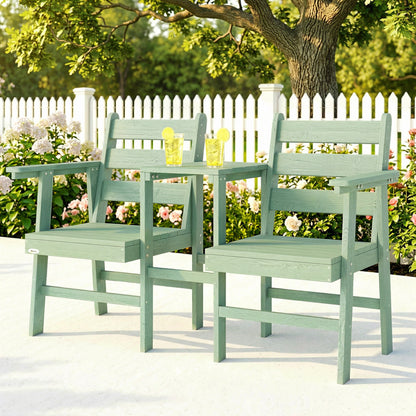 Outdoor Garden Loveseat, Embossed Wooden Jack and Jill Garden Seat with Integrated Table, Green