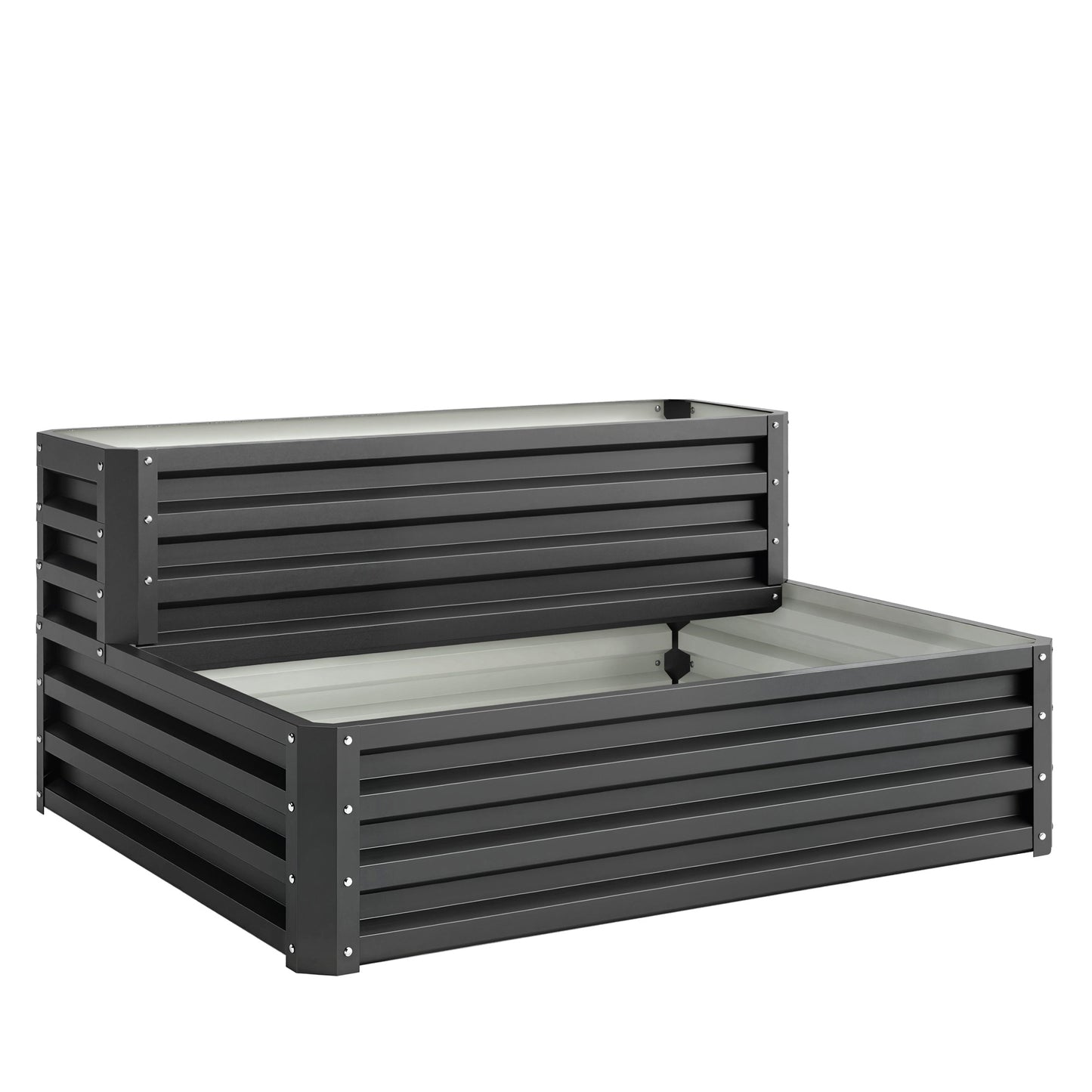 2 Tier Raised Garden Bed, Galvanised Planter Box with Open Bottom for Vegetables Flowers Herbs, 120x101x58cm, Dark Grey