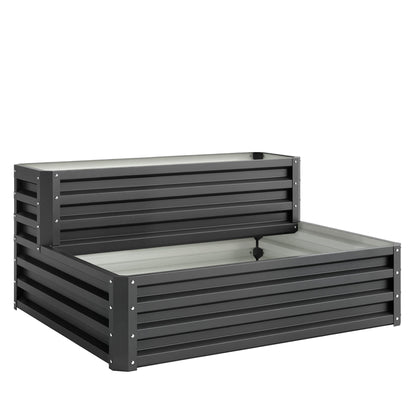 2 Tier Raised Garden Bed, Galvanised Planter Box with Open Bottom for Vegetables Flowers Herbs, 120x101x58cm, Dark Grey