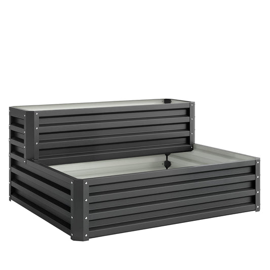 2 Tier Raised Garden Bed, Galvanised Planter Box with Open Bottom for Vegetables Flowers Herbs, 120x101x58cm, Dark Grey