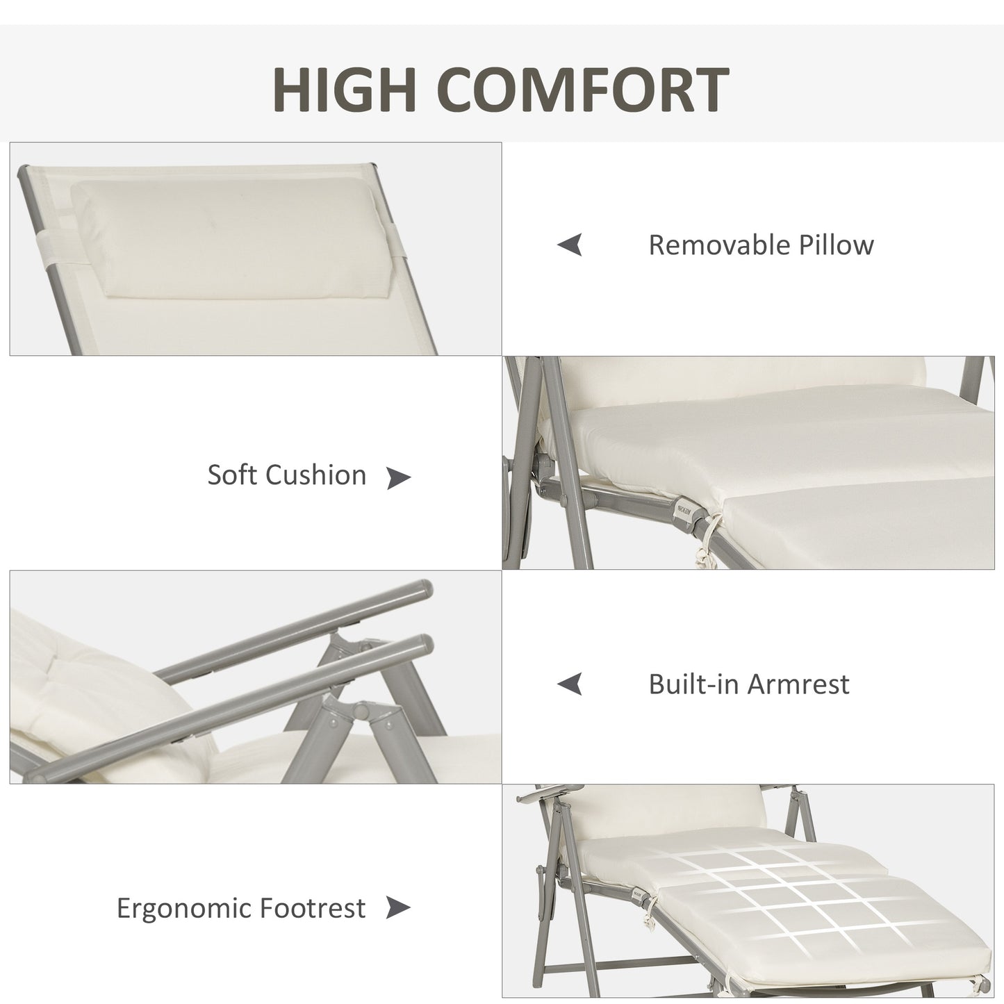 Sun Lounger Steel Frame Outdoor Folding Chaise Texteline Lounge Chair Recliner with Headrest & 7 Levels Adjustable Backrest