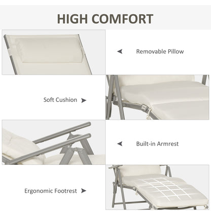 Sun Lounger Steel Frame Outdoor Folding Chaise Texteline Lounge Chair Recliner with Headrest & 7 Levels Adjustable Backrest
