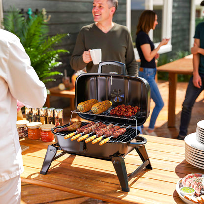 Charcoal Barbecue Grill Folding Portable BBQ Grill for Camping with 1232 cm² Cooking Area, Adjustable Vent, Thermometer