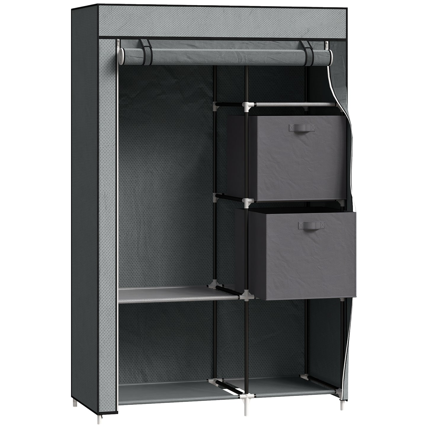 Fabric Wardrobe, Portable Wardrobe, Clothes Storage Unit with 5 Compartments, Hanging Rail and 2 Fabric Drawers