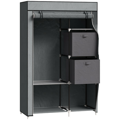 Fabric Wardrobe, Portable Wardrobe, Clothes Storage Unit with 5 Compartments, Hanging Rail and 2 Fabric Drawers