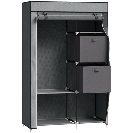 Fabric Wardrobe, Portable Wardrobe, Clothes Storage Unit with 5 Compartments, Hanging Rail and 2 Fabric Drawers