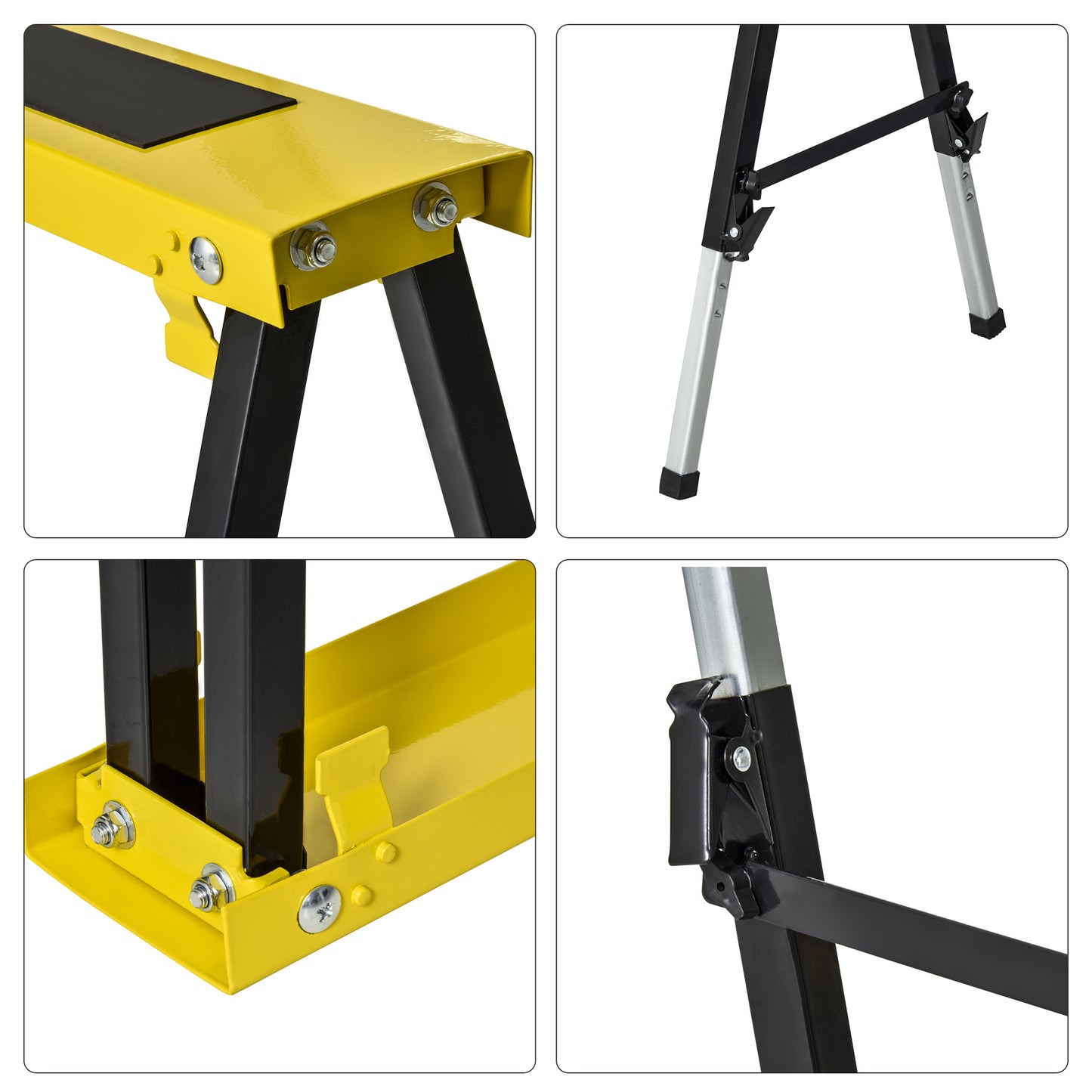 2PCS Saw Horse Twin Pack Folding Workbench Adjustable Metal Trestle Stands with Non-slip EVA Surface for Sawing Work Max Load