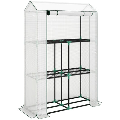 40 x 100cm Three Shelf Steel Frame Greenhouse - White