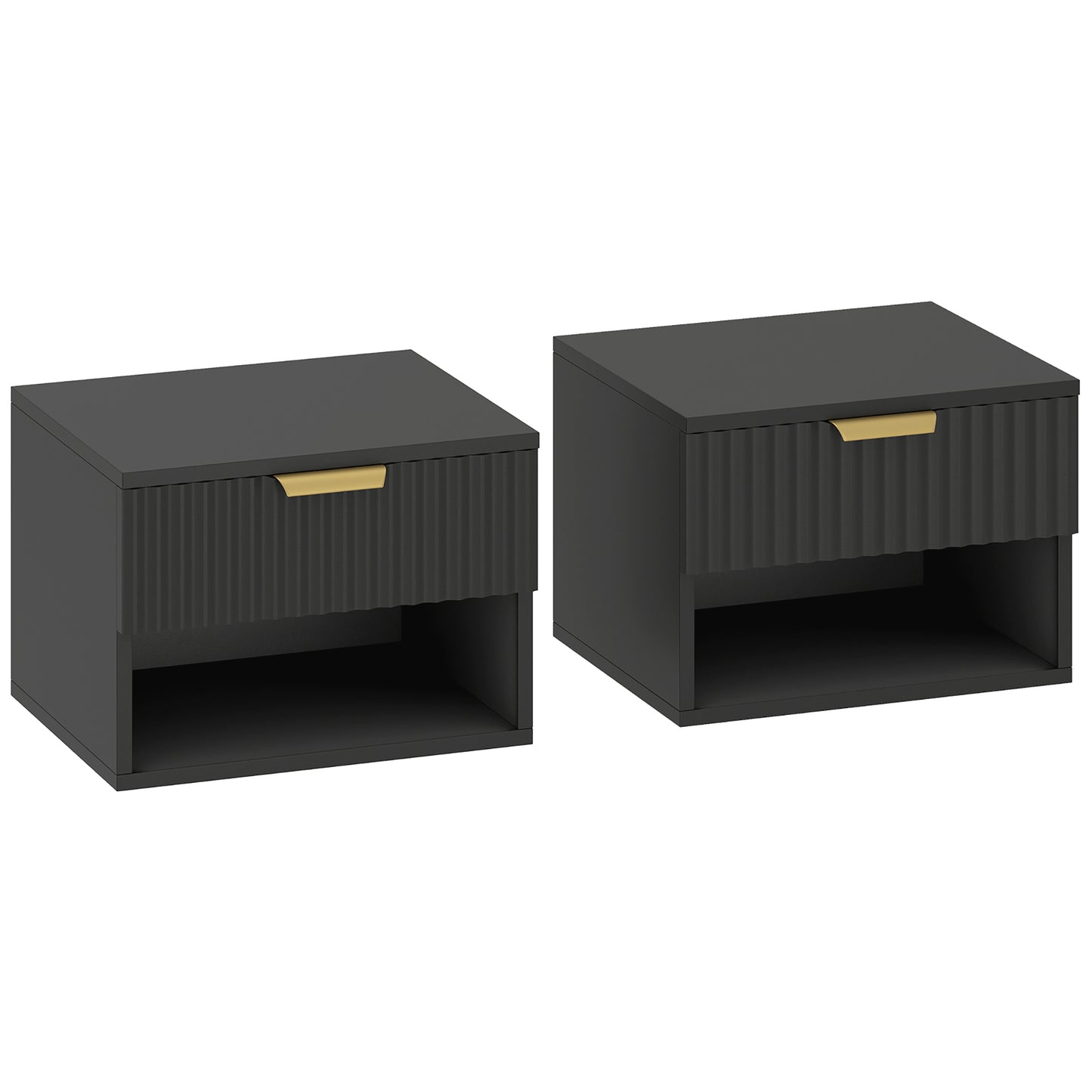 Floating Nightstands Set of 2, Modern Wall Mounted Bedside Tables, Black