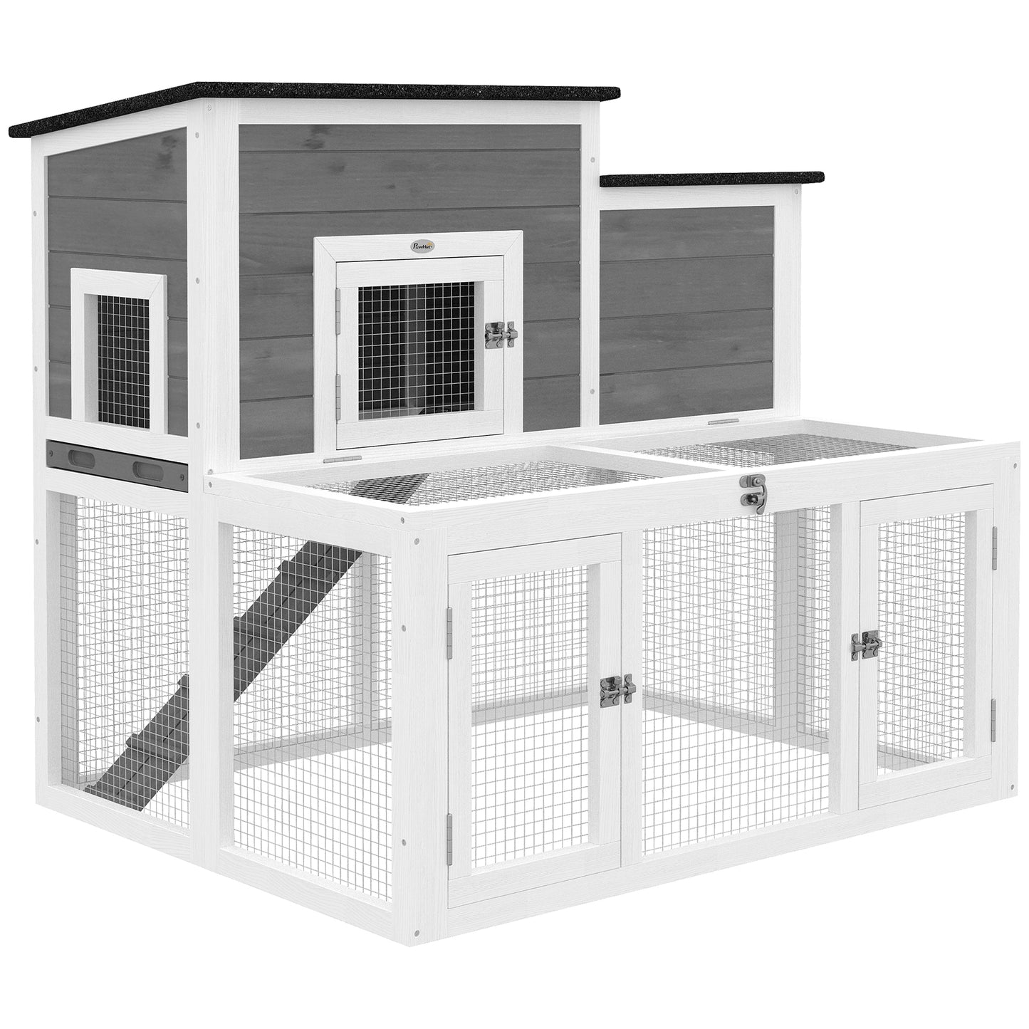 Wooden Rabbit Hutch, Indoor Outdoor Bunny Cage with Waterproof & Openable Roof, Pull Out Tray and Ramp, Guinea Pig Hutch