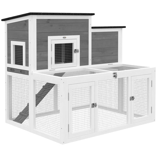 Wooden Rabbit Hutch, Indoor Outdoor Bunny Cage with Waterproof & Openable Roof, Pull Out Tray and Ramp, Guinea Pig Hutch