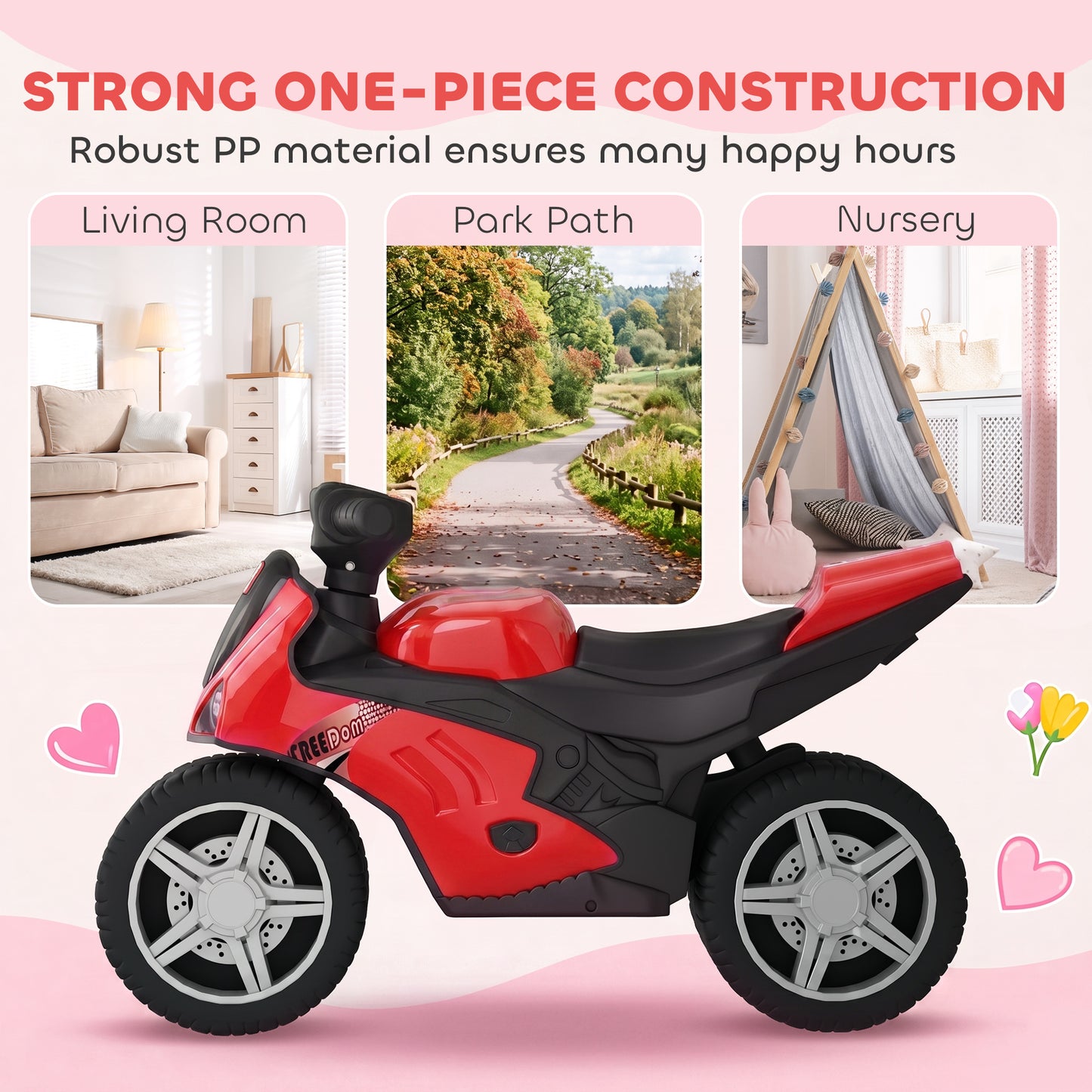 Balance Bike with Music Extra-Wide Wheels Toddler Bike for Boys Girls Red