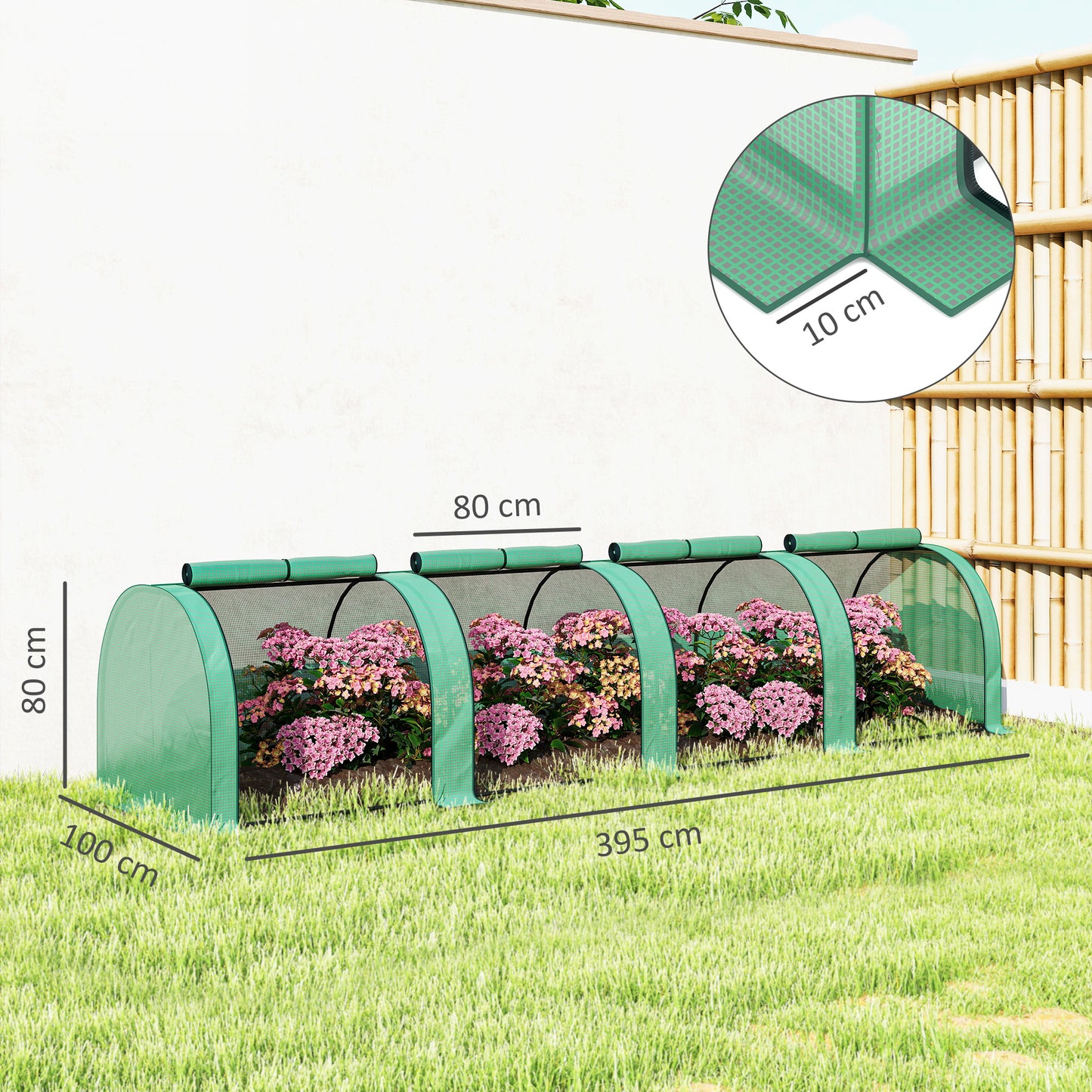 395 x 100 cm Low Tunnel Greenhouse - Green