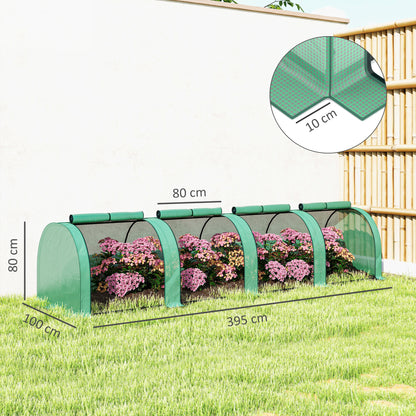 395 x 100 cm Low Tunnel Greenhouse - Green