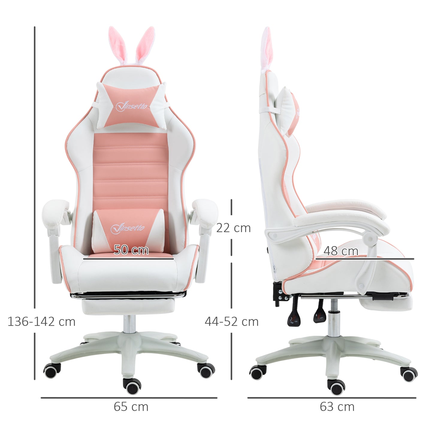 Racing Gaming Chair, Reclining PU Leather Computer Chair with Removable Rabbit Ears, Footrest, Headrest and Lumber Support