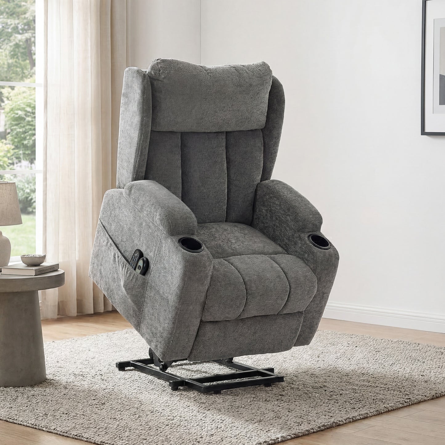 Power Lift Recliner Chair with Vibration Massage and Heat, Chenille Riser and Recliner Armchair for Elderly, Grey