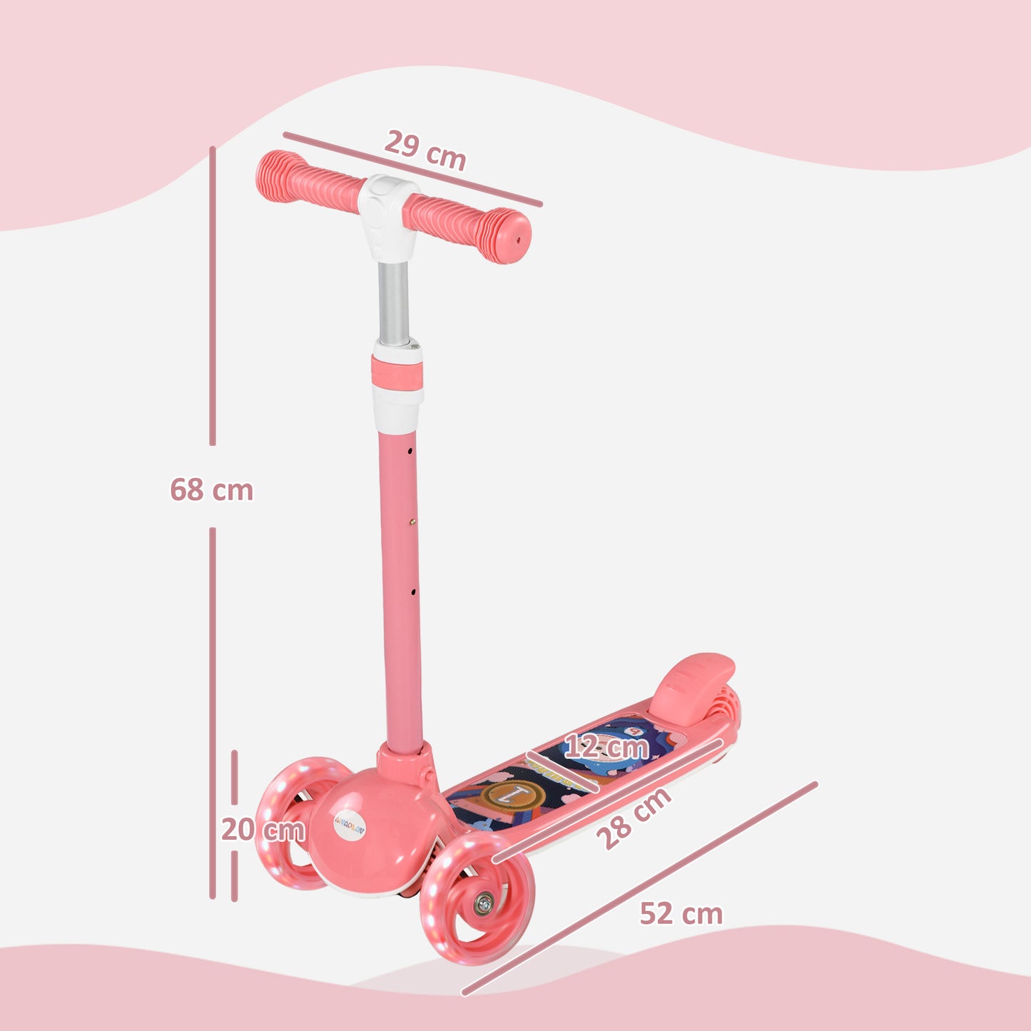 Kids 3 Wheel Scooter for 2-6 Years Old w/ Adjustable Height, LED Light, TPE Handlebar, Pink