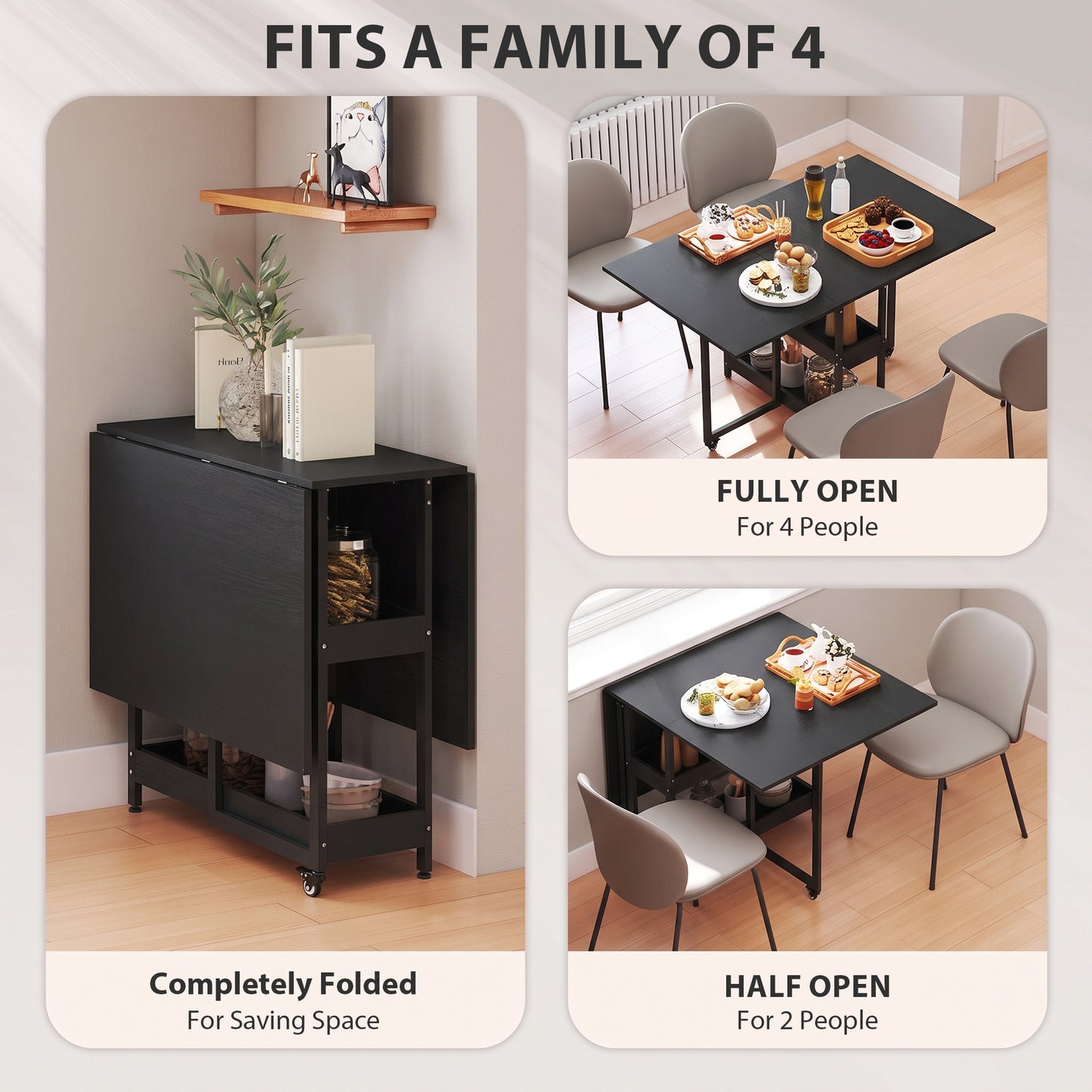 Four-Person Drop Leaf Table - Black Wood-Effect