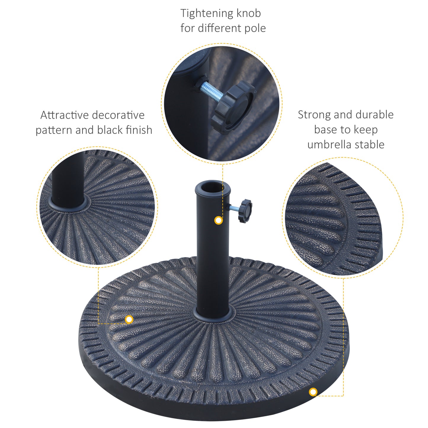 14kg Garden Parasol Base, Round Resin Sun Umbrella Base, Outdoor Umbrella Stand for 38mm or 48mm Outdoor Umbrella Poles