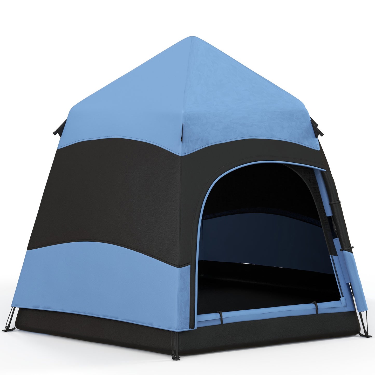 4 Man Hexagon Camping Tent with Hang Hook and Carry Bag - Blue and Black