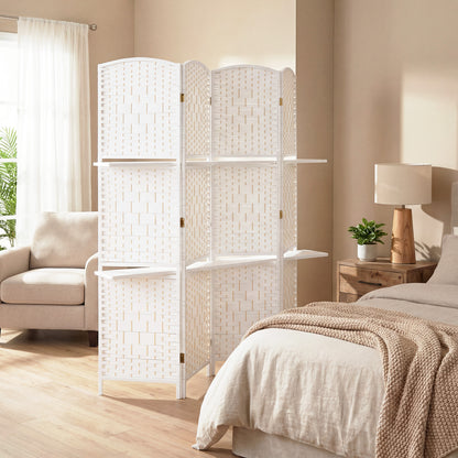 Freestanding Privacy Screen, 4 Panel Folding Room Divider for Living Room, Bedroom and Office, 160 x 170cm, White
