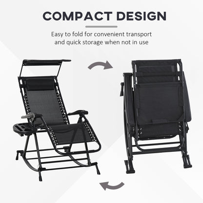 Garden Rocking Chair Folding Recliner Outdoor Adjustable Sun Lounger Rocker Zero-Gravity Seat with Headrest Side Holder Patio