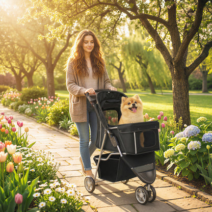 3 Wheel Pet Stroller for Small and Miniature Dogs, Black