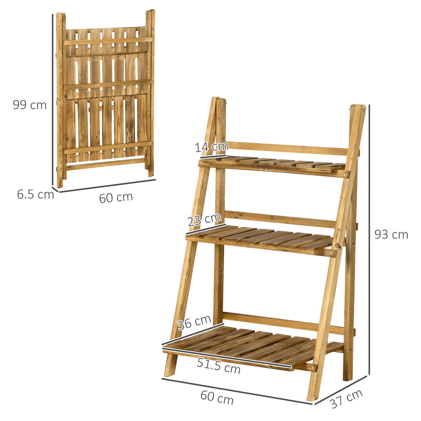Wooden Folding Flower Pot Stand 3 Tier Garden Planter Display Ladder Gardener Storage Shelves Rack Herb Holder (60L x 37W x 9